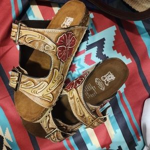 Hand Tooled Western Floral Carved Genuine Leather Sandal Cowgirl Flip Flop